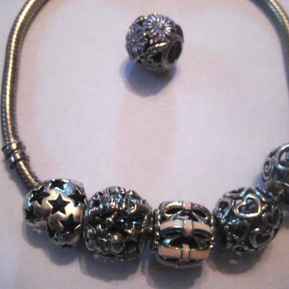 Pandora Bracelet & 6 Charms Sterling Silver Authentic - Picture 2 of 3